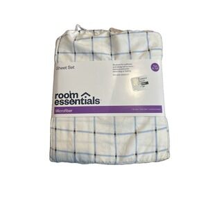 Twin / Twin XL Microfiber 3 Piece Sheet Set Off White Blue Plaid Room Essentials